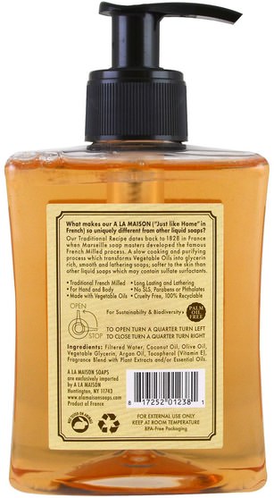 洗澡，美容，肥皂 - A La Maison de Provence, Liquid Soap For Hand & Body, Pure Coconut, 10 fl oz (300 ml)