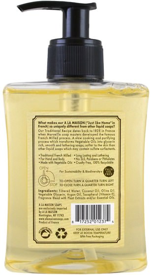洗澡，美容，肥皂 - A La Maison de Provence, Liquid Soap For Hand & Body, Sweet Almond, 10 fl oz (300 ml)