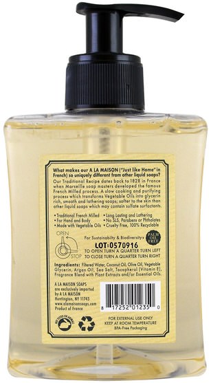 洗澡，美容，肥皂 - A La Maison de Provence, Liquid Soap For Hands & Body, Fresh Sea Salt, 10 fl oz (300 ml)