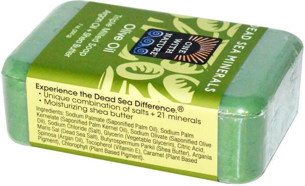 洗澡，美容，肥皂，摩洛哥堅果 - One with Nature, Olive Oil, Triple Milled Soap Bar, 7 oz (200 g)
