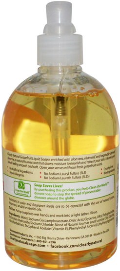 洗澡，美容，肥皂 - Clearly Natural, Essential, Glycerine Hand Soap, Grapefruit, 12 fl oz (354 ml)