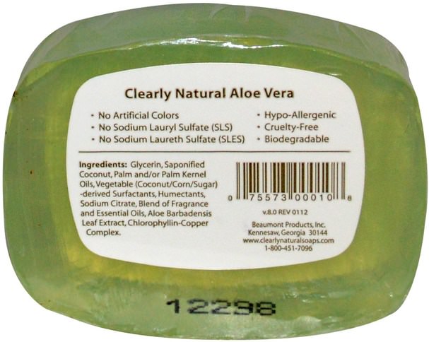 洗澡，美容，肥皂 - Clearly Natural, Essentials, Pure and Natural Glycerine Soap, Aloe Vera, 4 oz (113 g)