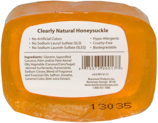 洗澡，美容，肥皂 - Clearly Natural, Essentials, Pure and Natural Glycerine Soap, Honeysuckle, 4 oz (113 g)