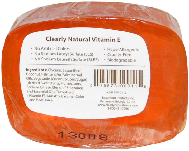 洗澡，美容，肥皂 - Clearly Natural, Essentials, Pure and Natural Glycerine Soap, Vitamin E, 4 oz (113 g)