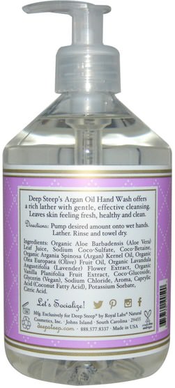 洗澡，美容，肥皂 - Deep Steep, Argan Oil Hand Wash, Lilac Blossom, 17.6 fl oz (520 ml)