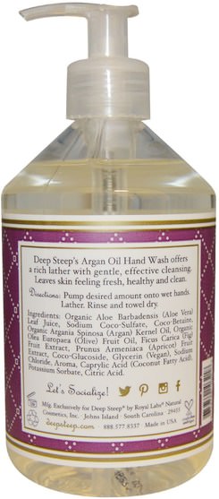洗澡，美容，肥皂 - Deep Steep, Argan Oil Liquid Hand Wash, Fig Apricot, 17.6 fl oz (520 ml)