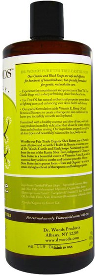 洗澡，美容，肥皂 - Dr. Woods, Tea Tree Castile Soap with Fair Trade Shea Butter, 32 fl oz (946 ml)