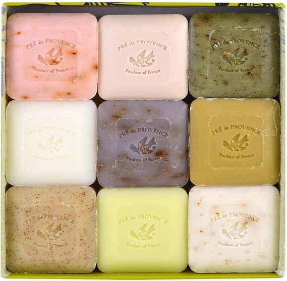 洗澡，美容，肥皂 - European Soaps, Guest Soaps Assorted, 9 Pack Gift Box, 25 g Each