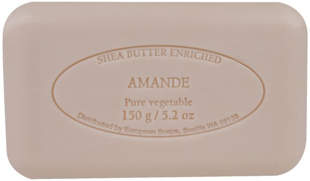 洗澡，美容，肥皂 - European Soaps, Pre De Provence, Amande Bar Soap, 5.2 oz (150 g)