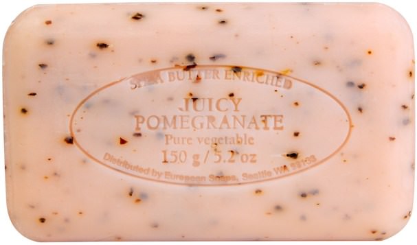 洗澡，美容，肥皂 - European Soaps, Pre de Provence, Bar Soap, Juicy Pomegranate, 5.2 oz (150 g)