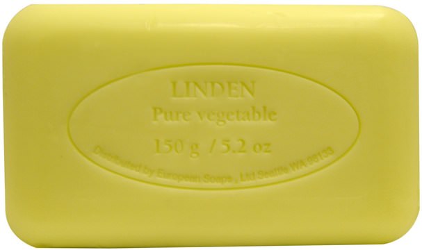 洗澡，美容，肥皂 - European Soaps, Pre de Provence, Bar Soap, Linden, 5.2 oz (150 g)