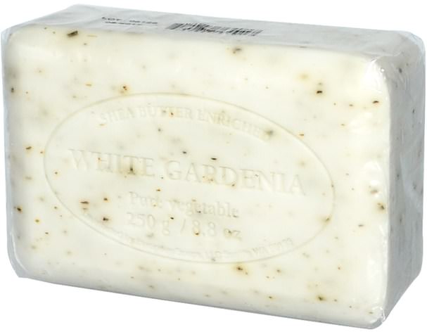 洗澡，美容，肥皂 - European Soaps, Pre de Provence, Bar Soap, White Gardenia, 8.8 oz (250 g)