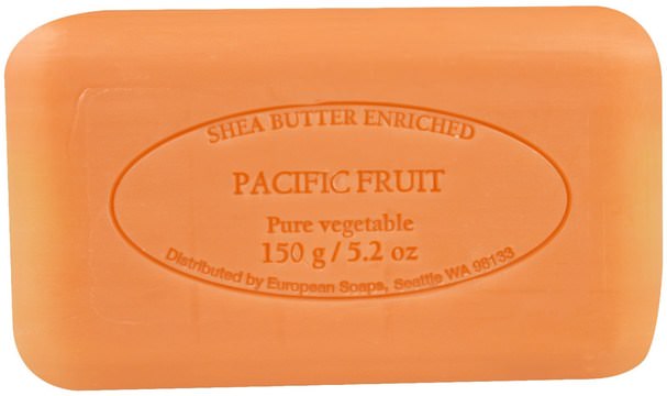 洗澡，美容，肥皂 - European Soaps, Pre De Provence, Pacific Fruit, Bar Soap, 5.2 oz (150 g)
