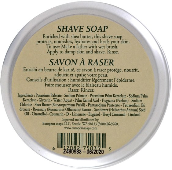 洗澡，美容，肥皂 - European Soaps, Pre de Provence, Shave Soap, Shea Butter Enriched, 5.25 oz (150 g)