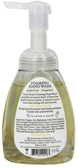 洗澡，美容，肥皂，泡沫肥皂 - Deep Steep, Foaming Hand Wash, Grapefruit-Bergamot, 8 fl oz (237ml)