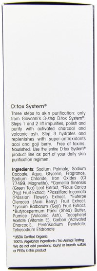 洗澡，美容，肥皂 - Giovanni, D:tox System, Purifying Body Bar, Step 1, 5 oz (141 g)