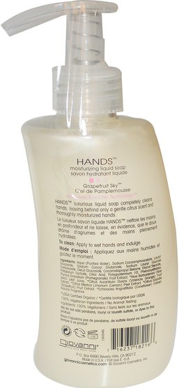 洗澡，美容，肥皂 - Giovanni, Hands, Moisturizing Liquid Soap, Grapefruit Sky, 10.1 fl oz (300 ml)