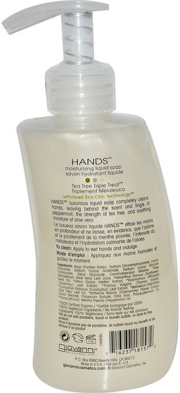 洗澡，美容，肥皂 - Giovanni, Hands, Moisturizing Liquid Soap, Tea Tree Triple Treat, 10.1 fl oz (300 ml)