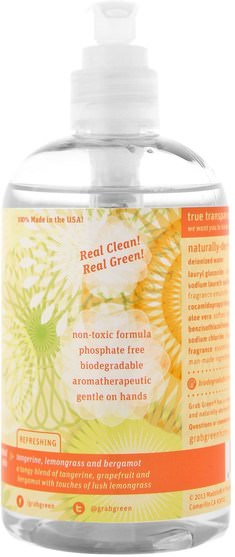 洗澡，美容，肥皂 - GrabGreen, Hand Soap, Tangerine with Lemongrass, 12 oz (355 ml)