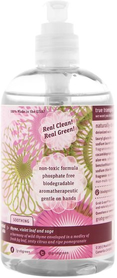 洗澡，美容，肥皂 - GrabGreen, Hand Soap, Thyme with Fig Leaf, 12 oz (355 ml)