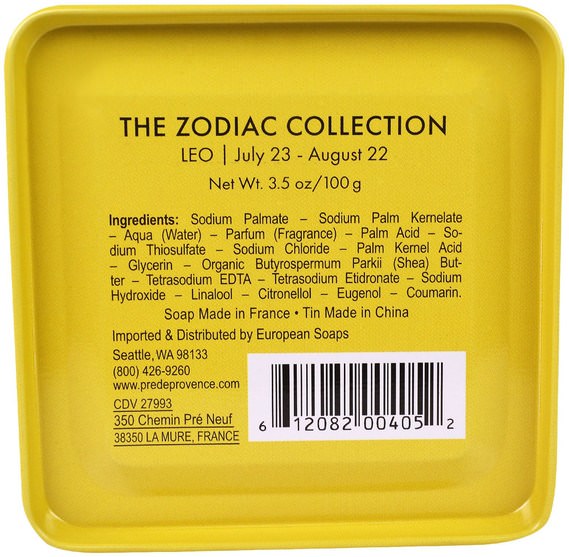 洗澡，美容，肥皂，健康，皮膚 - European Soaps, Pre De Provence, The Zodiac Collection, Leo, 3.5 oz (100 g)