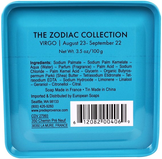 洗澡，美容，肥皂，健康，皮膚 - European Soaps, Pre De Provence, The Zodiac Collection, Virgo, 3.5 oz (100 g)