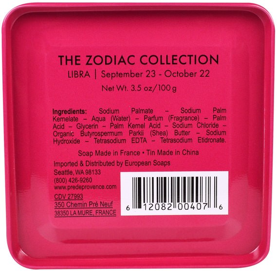 洗澡，美容，肥皂，健康，皮膚 - European Soaps, Pre De Provence. The Zodiac Collection, Libra, 3.5 oz (100 g)