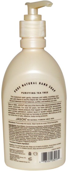 洗澡，美容，肥皂，健康，皮膚，茶樹產品 - Jason Natural, Hand Soap, Purifying Tea Tree, 16 fl oz (473 ml)