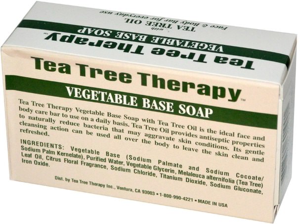 洗澡，美容，肥皂，健康，皮膚，茶樹肥皂 - Tea Tree Therapy, Vegetable Base Soap, with Tea Tree Oil, Bar, 3.9 oz (110 g)