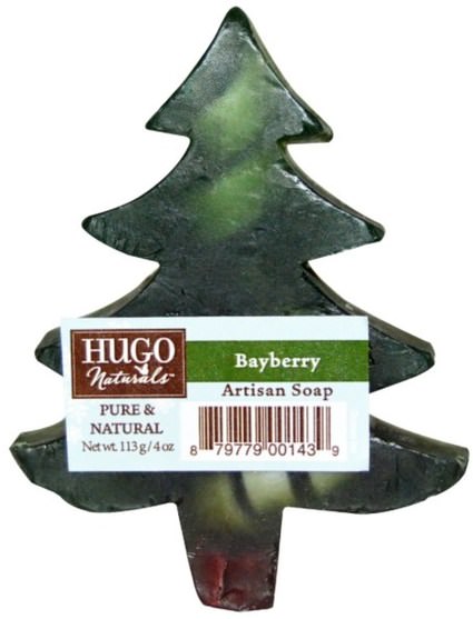 洗澡，美容，禮品套裝，肥皂 - Hugo Naturals, Artisan Soap Bar, Bayberry Christmas Tree, 4 oz (113 g)