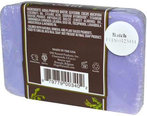 洗澡，美容，肥皂 - Hugo Naturals, Handcrafted Soap, French Lavender, 4 oz (113 g)