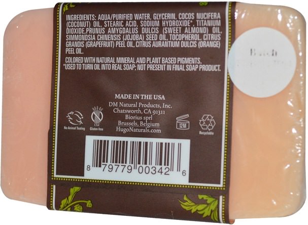 洗澡，美容，肥皂 - Hugo Naturals, Handcrafted Soap, Grapefruit, 4 oz (113 g)