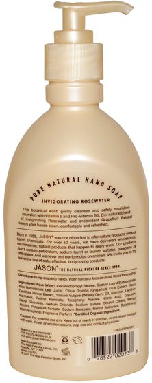 洗澡，美容，肥皂 - Jason Natural, Hand Soap, Invigorating Rosewater, 16 fl oz (473 ml)