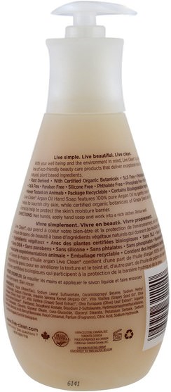 洗澡，美容，肥皂 - Live Clean, Hydrating Liquid Hand Soap, Argan Oil, 17 fl oz (500 ml)
