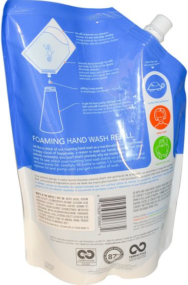 洗澡，美容，肥皂，方法補充 - Method, Foaming Hand Wash Refill, Sea Minerals, 28 fl oz (828 ml)