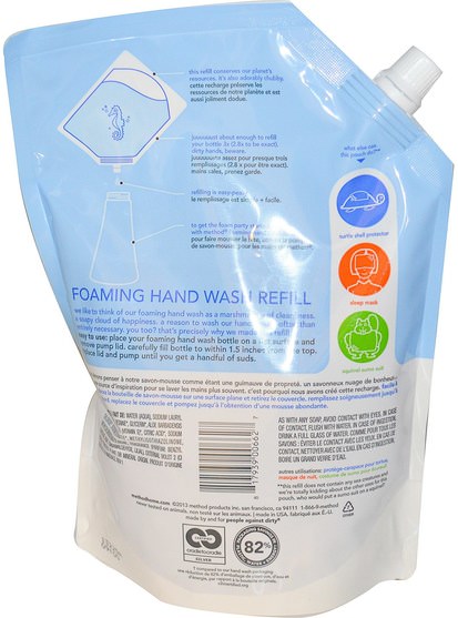 洗澡，美容，肥皂，方法補充 - Method, Foaming Hand Wash Refill, Sweet Water, 28 fl oz (828 ml)