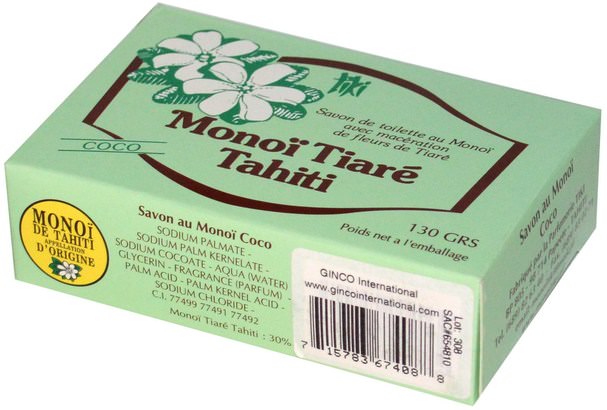 洗澡，美容，肥皂 - Monoi Tiare Tahiti, Coconut Oil Soap, Coconut Scented, 4.55 oz (130 g)