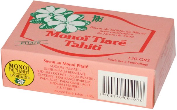 洗澡，美容，肥皂 - Monoi Tiare Tahiti, Coconut Oil Soap, Pitate (Jasmine) Scented, 4.55 oz (130 g)