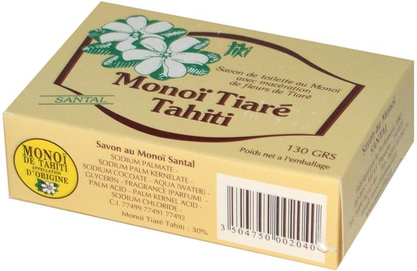 洗澡，美容，肥皂 - Monoi Tiare Tahiti, Coconut Oil Soap, Sandalwood Scented, 4.55 oz (130 g)