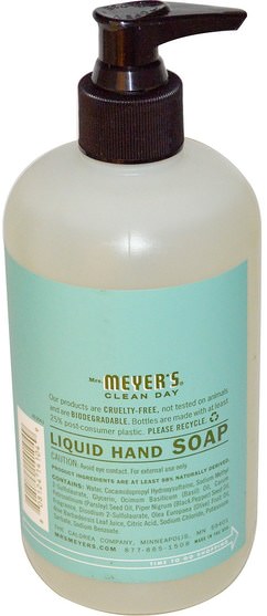 洗澡，美容，肥皂 - Mrs. Meyers Clean Day, Liquid Hand Soap, Basil Scent, 12.5 fl oz (370 ml)