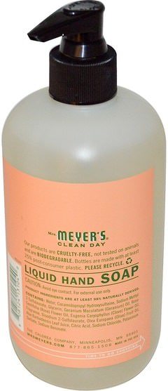 洗澡，美容，肥皂 - Mrs. Meyers Clean Day, Liquid Hand Soap, Geranium Scent, 12.5 fl oz (370 ml)