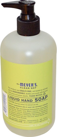 洗澡，美容，肥皂 - Mrs. Meyers Clean Day, Liquid Hand Soap, Lemon Verbena Scent, 12.5 fl oz (370 ml)