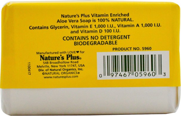 洗澡，美容，肥皂 - Natures Plus, Aloe Vera Soap, 3 oz