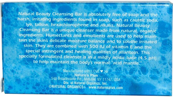 洗澡，美容，肥皂 - Natures Plus, Natural Beauty Cleansing Bar, 3 1/2 oz (99.2 g)