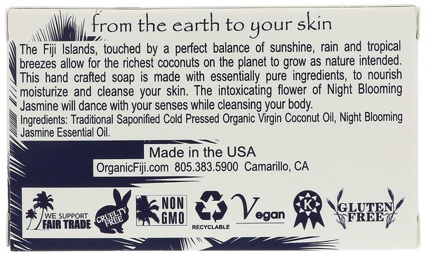 洗澡，美容，肥皂 - Organic Fiji, Organic Face and Body Coconut Oil Soap, Night Blooming Jasmine, 7 oz (198 g)