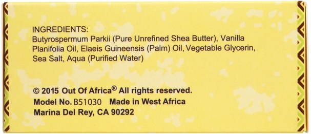 洗澡，美容，肥皂 - Out of Africa, Pure Shea Butter Bar Soap, Vanilla, 3 Pack, 4 oz (120 g) Each