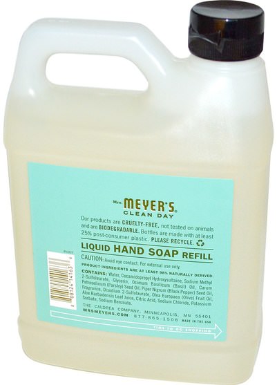 洗澡，美容，肥皂，筆芯 - Mrs. Meyers Clean Day, Liquid Hand Soap Refill, Basil Scent, 33 fl oz (975 ml)