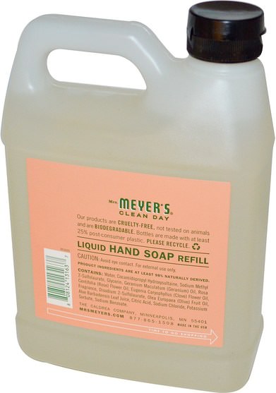 洗澡，美容，肥皂，筆芯 - Mrs. Meyers Clean Day, Liquid Hand Soap Refill, Geranium Scent, 33 fl oz (975 ml)