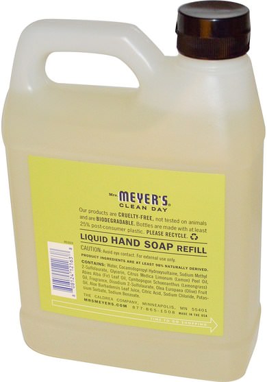 洗澡，美容，肥皂，筆芯 - Mrs. Meyers Clean Day, Liquid Hand Soap Refill, Lemon Verbena Scent, 33 fl oz (975 ml)