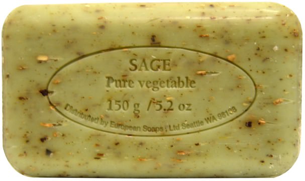 洗澡，美容，肥皂，乳木果油 - European Soaps, Pre de Provence, Bar Soap, Sage, 5.2 oz (150 g)